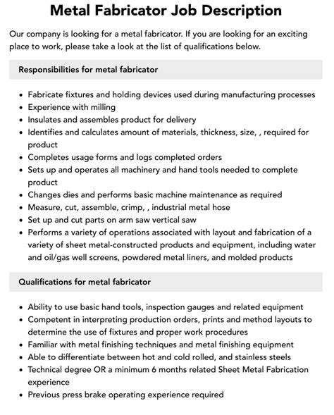 sheet metal job salary|sheet metal fabrication job duties.